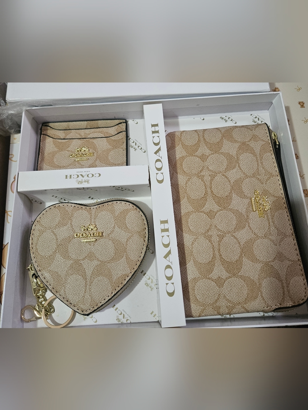 Coach Khaki Signature Canvas Wallet, Card Case & Heart Coin Pouch NWOT